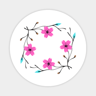 pink blue flower leaves illustration Magnet